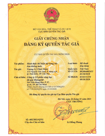 Giấy chứng nhận trang sức Kim Khổng Tước